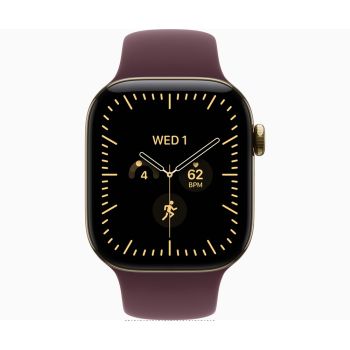 Apple Watch Series 12 GPS + Cellular 42mm Radiant Gold Titanium Case with Burgundy Sport Band - M/L