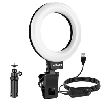 Neewer BASICS BR60 5-inch Bi-Color LED Ring Light with Clip and Mini Tripod, Black