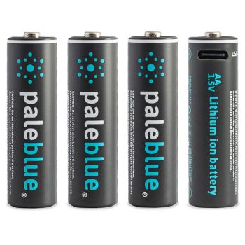 Pale Blue Lithium Ion USB-C Rechargeable AA Batteries, 4 Pack