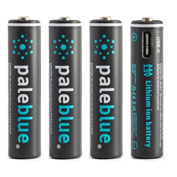 Pale Blue Lithium Ion USB-C Rechargeable AAA Batteries, 4 Pack