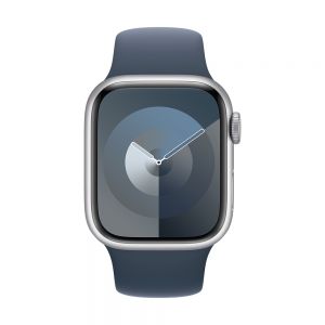 Apple Watch Series 9, 41 mm, Silver Aluminum Case, Storm Blue Sport Band M/L