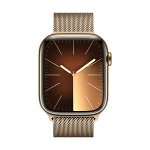 Apple Watch Series 9, 45mm Gold Stainless Steel Case with Gold Milanese Loop, Cellular
