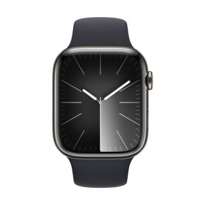 Apple Watch Series 9, 45mm Graphite Stainless Steel Case with Midnight Sport Band - S/M, Cellular