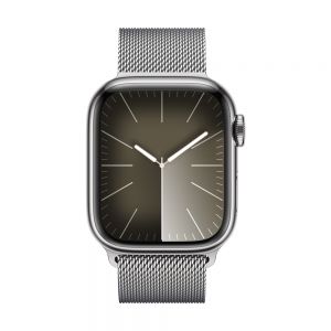 Apple Watch Series 9, 41mm Silver Stainless Steel Case with Silver Milanese Loop, Cellular