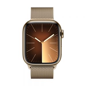Apple Watch Series 9, 41mm Gold Stainless Steel Case with Gold Milanese Loop, Cellular