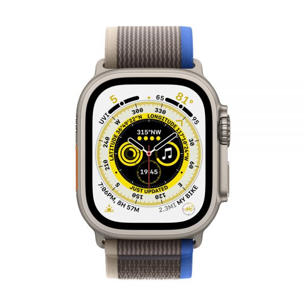 Apple Watch Ultra, 49mm Titanium Case, Blue/Gray Trail Loop M/L