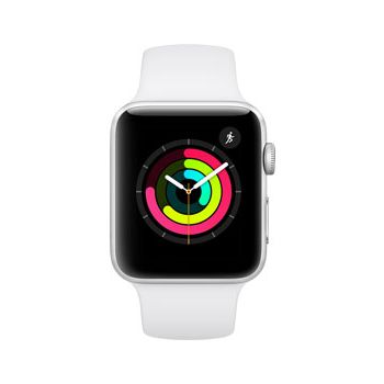 Apple Watch Series 3, 42mm Silver Aluminum Case, White Sport Band