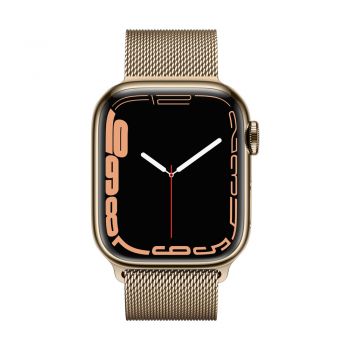 Apple Watch Series 7, 41mm Gold Stainless Steel Case, Gold Milanese Loop, Cellular