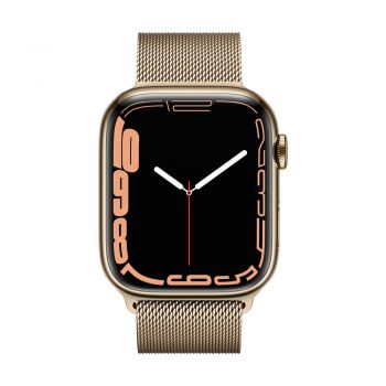 Apple Watch Series 7, 45mm Gold Stainless Steel Case, Gold Milanese Loop, Cellular