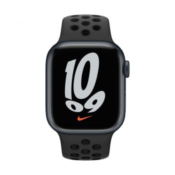 Apple Watch Series 7, 41mm Midnight Aluminum Case, Pure Anthracite/Black Nike Sport Band