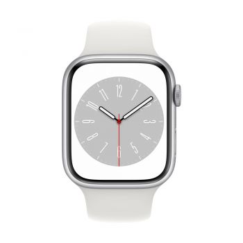 Apple Watch Series 8, 45mm Silver Aluminum Case, White Sport Band M/L