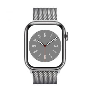 Apple Watch Series 8, 41mm Silver Stainless Steel Case, Silver Milanese Loop, Cellular