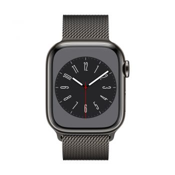 Apple Watch Series 8, 41mm Graphite Stainless Steel Case, Graphite Milanese Loop, Cellular
