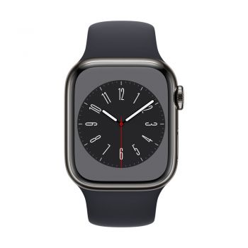 Apple Watch Series 8, 41mm Graphite Stainless Steel Case, Midnight Sport Band S/M, Cellular