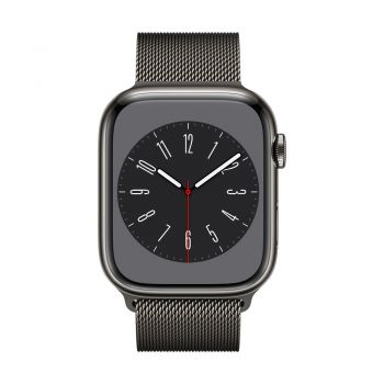 Apple Watch Series 8, 45mm Graphite Stainless Steel Case, Graphite Milanese Loop, Cellular