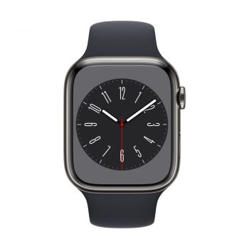 Apple Watch Series 8, 45mm Graphite Stainless Steel Case, Midnight Sport Band M/L, Cellular