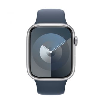 Apple Watch Series 9, 45 mm, Silver Aluminum Case, Storm Blue Sport Band S/M