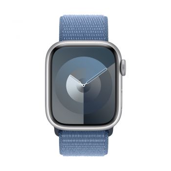 Apple Watch Series 9, 41mm Silver Aluminum Case with Winter Blue Sport Loop