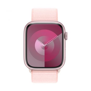 Apple Watch Series 9, 45mm Pink Aluminum Case with Light Pink Sport Loop