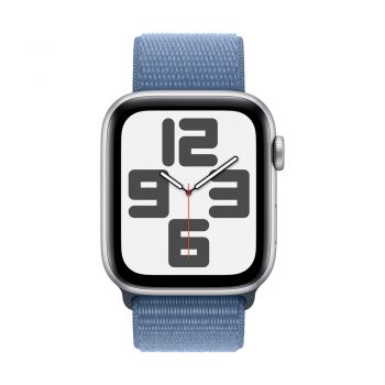 Apple Watch SE (2nd Gen), 44mm Silver Aluminum Case with Winter Blue Sport Loop