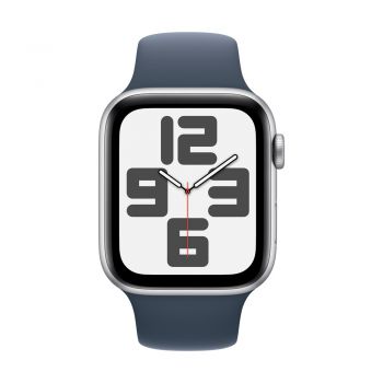 Apple Watch SE (2nd Gen), 44mm Silver Aluminum Case with Storm Blue Sport Band - S/M, Cellular