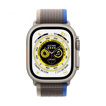 Apple Watch Ultra, 49mm Titanium Case, Blue/Gray Trail Loop S/M