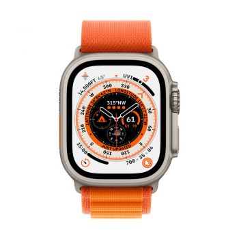 Apple Watch Ultra, 49mm Titanium Case, Orange Alpine Loop Medium