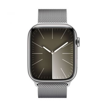 Apple Watch Series 9 45mm Silver Stainless Steel Case with Silver Milanese Loop, Cellular