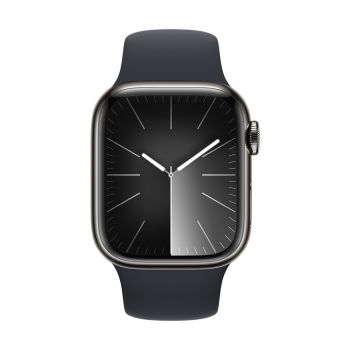 Apple Watch Series 9, 41mm Graphite Stainless Steel Case with Midnight Sport Band - S/M, Cellular